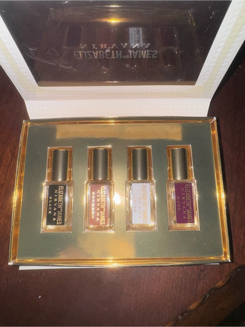 Elizabeth and James Nail Polish Quartet — Black, Burgundy, White, Plum
